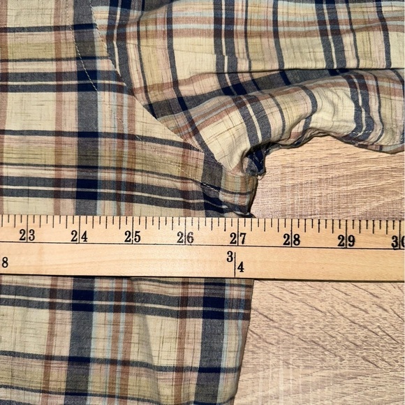 Orvis Vintage Beige Navy Plaid Stripe Men's Extra Large Button Down Shirt - Picture 11 of 13